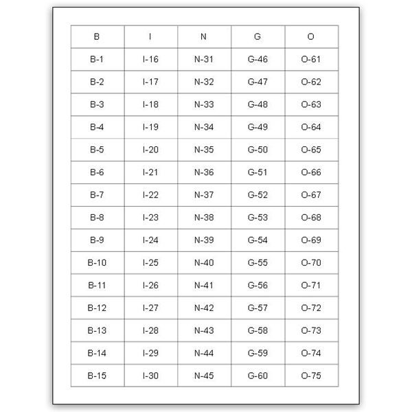 Sample bingo cards free pdf